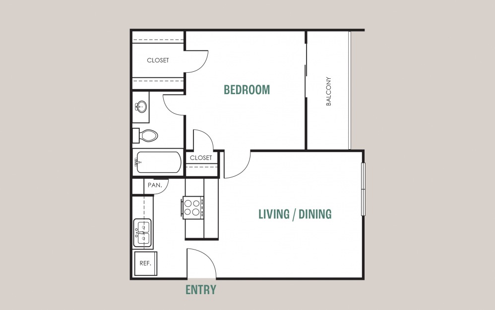 A1 - 1 bedroom floorplan layout with 1 bath and 514 square feet.