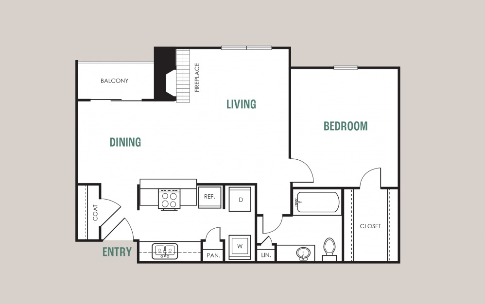 A3 - 1 bedroom floorplan layout with 1 bath and 723 square feet.